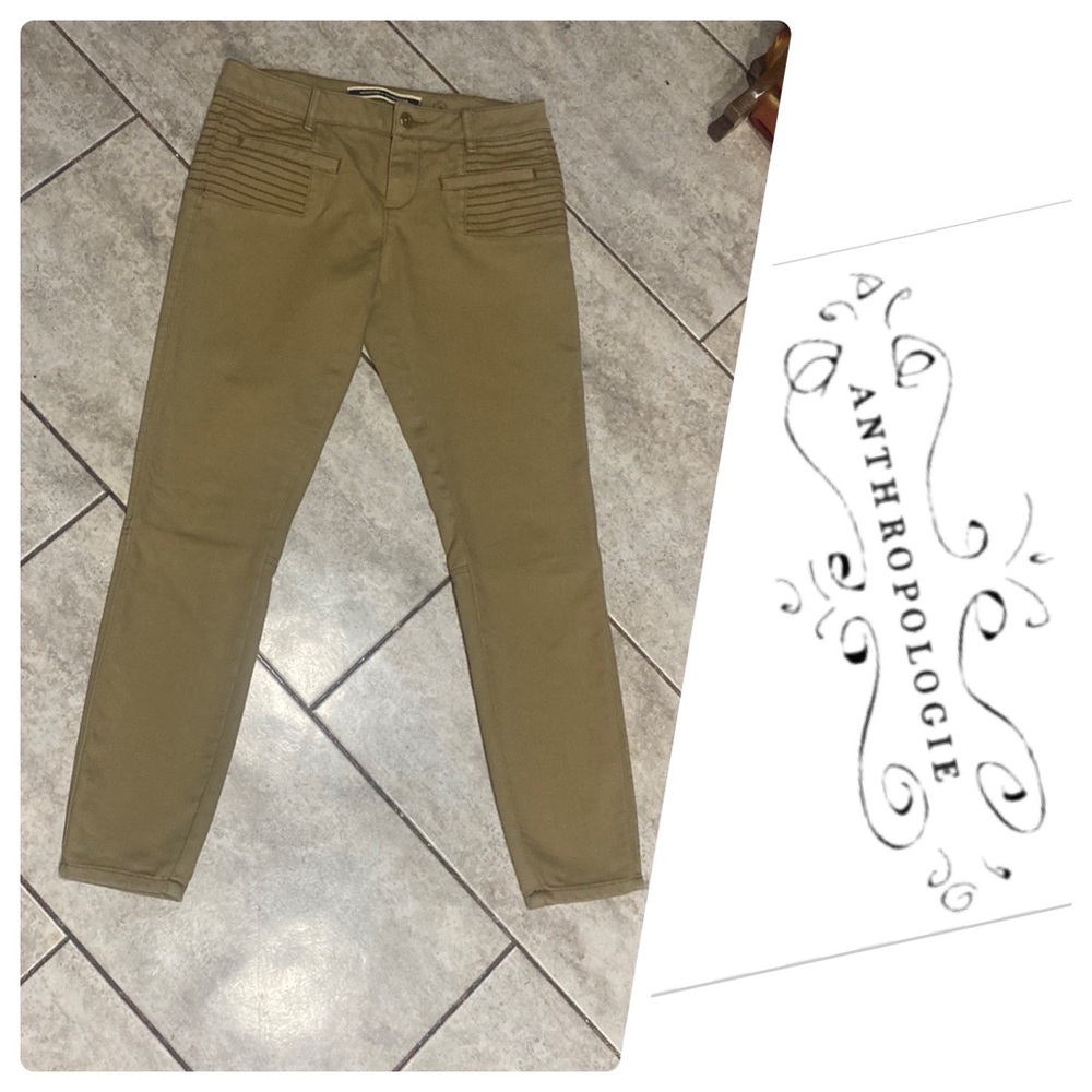 Anthropologie Daughters of the Liberation Tan Cropped Skinny Moto Jeans / Pants